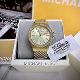Michael Kors Lennox Three-Hand Gold Dial Gold Mesh Bracelet Watch For Women - MK7335 Authentic Buy Shop Now