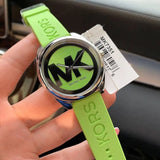 Michael Kors Janelle Three Hand Neon Green Dial Neon Green Rubber Strap Watch For Women - MK7351 Authentic Buy Shop Now