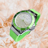 Michael Kors Everest Three Hand Crystals Silver Dial Green Silicone Strap Watch For Women - MK7360 Authentic Buy Shop Now