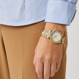 Michael Kors Lenox Three Hand Silver Dial Gold Steel Strap Watch For Women - MK7361 Authentic Buy Shop Now