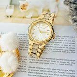 Michael Kors Lenox Three Hand Silver Dial Gold Steel Strap Watch For Women - MK7361 Authentic Buy Shop Now