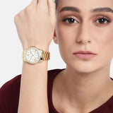 Michael Kors Everest Three-Hand Mother of Pearl White Dial Gold Steel Strap Watch For Women - MK7363 Authentic Buy Shop Now