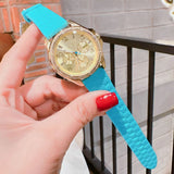 Michael Kors Mini Pilot Quartz Gold Dial Blue Silicone Strap Watch For Women - MK7374 Authentic Buy Shop Now