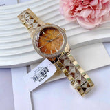 Michael Kors Runway Three Hand Brown Dial Two Tone Steel Strap Watch For Women - MK7389 Authentic Buy Shop Now