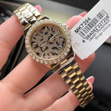 Michael Kors Lennox Three Hand Black Dial Gold Steel Strap Watch For Women - MK7394 Authentic Buy Shop Now