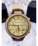 Michael Kors Parker Champagne Gold Dial Brown Leather Strap Watch for Women - MK2249 Authentic Buy Shop Now