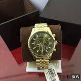 Michael Kors Lexington Chronograph Green Dial Gold Steel Strap Watch for Men - MK8446 Authentic Buy Shop Now