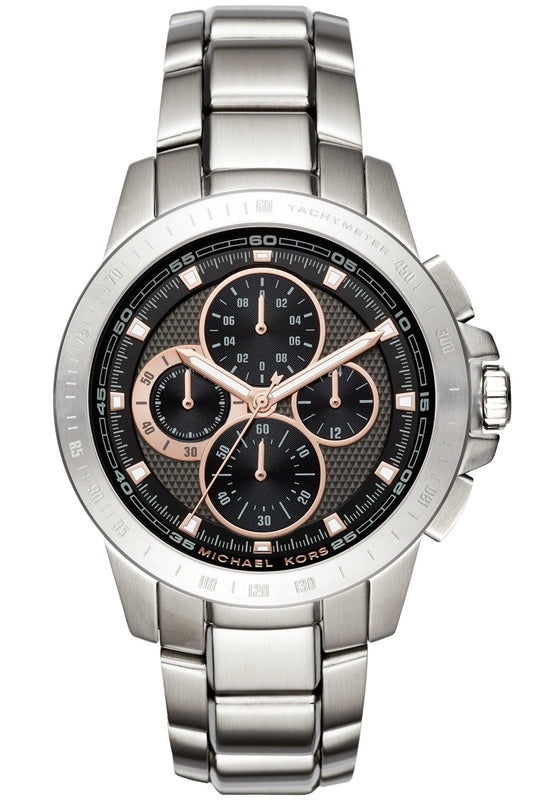 Michael Kors Ryker Chronograph Black Dial Silver Steel Strap Watch For Men - MK8528 Authentic Buy Shop Now