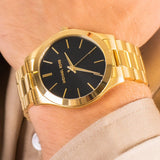 Michael Kors Slim Runway Quartz Black Dial Gold Steel Strap Watch For Men - MK8621 Authentic Buy Shop Now