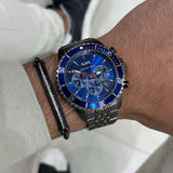 Michael Kors Bayville Chronograph Blue Dial Grey Steel Strap Watch For Men - MK8727 Authentic Buy Shop Now