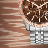 Michael Kors Lexington Chronograph Brown Dial Silver Steel Strap Watch For Men - MK8732 Authentic Buy Shop Now
