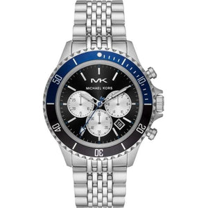 Michael Kors Bayville Chronograph Black Dial Silver Steel Strap Watch For Men - MK8749 Authentic Buy Shop Now