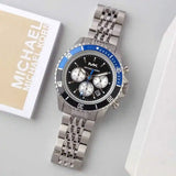 Michael Kors Bayville Chronograph Black Dial Silver Steel Strap Watch For Men - MK8749 Authentic Buy Shop Now
