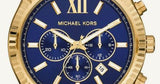 Michael Kors Lexington Chronograph Blue Dial Gold Steel Strap Watch for Men - MK9153 Authentic Buy Shop Now