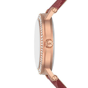 Michael Kors Corey Crystals Red Dial Red Leather Strap Watch for Women - MKO1025 Authentic Buy Shop Now
