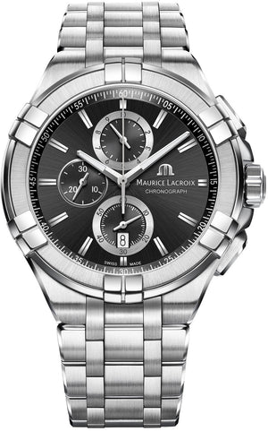 Maurice Lacroix Aikon Chronograph Black Dial Silver Steel Strap Watch for Men - AI1018-SS002-330-1 Authentic Buy Shop Now