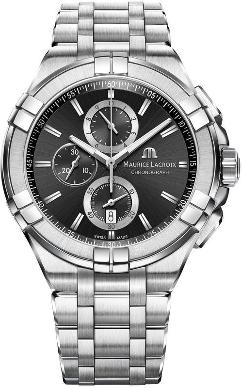Maurice Lacroix Aikon Chronograph Black Dial Silver Steel Strap Watch for Men - AI1018-SS002-330-1 Authentic Buy Shop Now