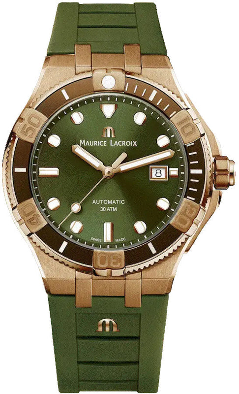 Maurice Lacroix Aikon Venturer Bronze Dial Green Rubber Strap Watch For Men - AI6058-BRZ01-630-1 Authentic Buy Shop Now
