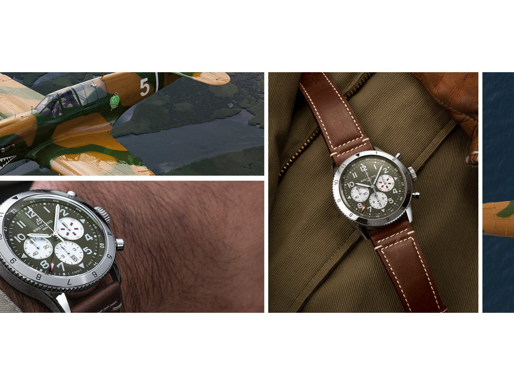 Breitling Super Avi B04 Chronograph GMT 46 Curtiss Warhawk Green Dial Brown Leather Strap Watch for Men - AB04452A1L1X1 Authentic Buy Shop Now