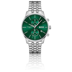Hugo Boss Associate Green Dial Silver Steel Strap Watch for Men - 1513975 Authentic Buy Shop Now
