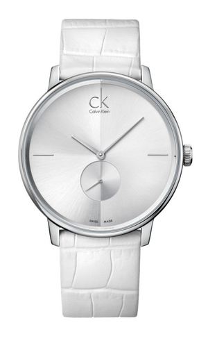 Calvin Klein Accent Silver Dial White Leather Strap Watch for Women - K2Y211K6 Authentic Buy Shop Now