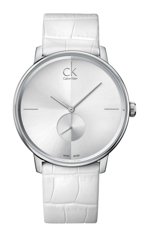 Calvin Klein Accent Silver Dial White Leather Strap Watch for Women - K2Y211K6 Authentic Buy Shop Now