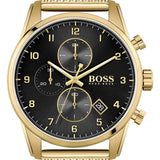 Hugo Boss Skymaster Black Dial Gold Mesh Bracelet Watch for Men - 1513838 Authentic Buy Shop Now