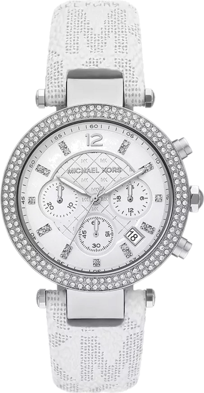 Michael Kors Parker Chronograph White Dial White Leather Strap Watch For Women - MK7226 Authentic Buy Shop Now
