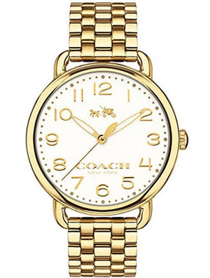 Coach Delancey Classic White Dial Gold Steel Strap Watch for Women - 14502261 Authentic Buy Shop Now
