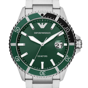 Emporio Armani Three Hand Green Dial Silver Steel Strap Watch For Men - AR11338 Authentic Buy Shop Now