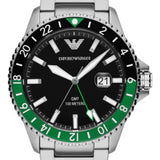 Emporio Armani Sea Explorer GMT Quartz Black Dial Silver Steel Strap Watch For Men - AR11589 Authentic Buy Shop Now