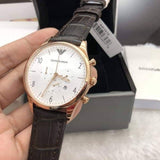 Emporio Armani Beta Chronograph White Dial Brown Leather Strap Watch For Men - AR1916 Authentic Buy Shop Now