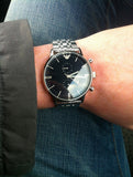 Emporio Armani Gianni Chronograph Black Dial Silver Steel Strap Watch For Men - AR80009 Authentic Buy Shop Now