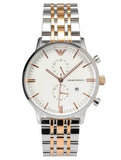 Emporio Armani Chronograph White Dial Two Tone Steel Strap Watch For Men - AR0399 Authentic Buy Shop Now