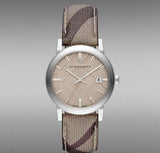 Burberry The City Beige Dial Chequered Brown Leather Strap Watch for Women - BU9029 Authentic Buy Shop Now