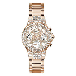 Guess Moonlight Multi Function Diamonds White Dial Rose Gold Steel Strap Watch for Women - GW0320L3 Authentic Buy Shop Now