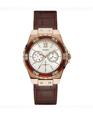 Guess Limelight Analog White Dial Brown Leather Strap Watch For Women - W0775l14 Authentic Buy Shop Now