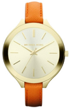 Michael Kors Runway Quartz Gold Dial Orange Leather Strap Watch For Women - MK2275 Authentic Buy Shop Now