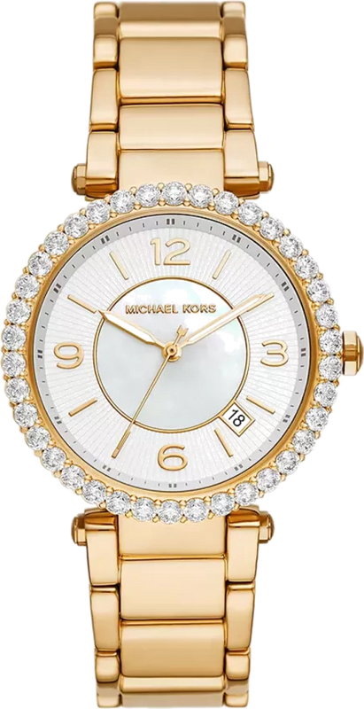 Michael Kors Parker Mother of Pearl White Dial Gold Steel Strap Watch For Women - MK4693 Authentic Buy Shop Now