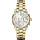 Guess Mini Sunrise Diamonds Silver Dial Gold Steel Strap Watch for Women - W0623L3 Authentic Buy Shop Now