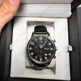 Hugo Boss Aeroliner Chronograph Quartz Black Dial Black Leather Strap Watch For Men - HB1512448 Authentic Buy Shop Now