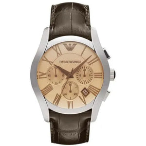 Emporio Armani Valente Chronograph Amber Dial Brown Leather Strap Watch For Men - AR1634 Authentic Buy Shop Now