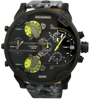 Diesel Big Daddy Chronograph Black Dial Black Leather Strap Watch For Men - DZ7311 Authentic Buy Shop Now
