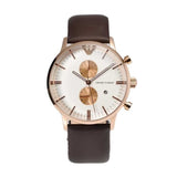 Emporio Armani Gianni Classic Chronograph White Dial Brown Leather Strap Watch For Men - AR0398 Authentic Buy Shop Now