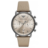 Emporio Armani Aviator Chronograph Quartz Grey Dial Beige Leather Strap Watch For Men - AR11107 Authentic Buy Shop Now