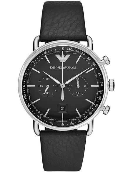 Emporio Armani Aviator Chronograph Black Dial Black Leather Strap Watch For Men - AR11143 Authentic Buy Shop Now