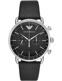 Emporio Armani Aviator Chronograph Black Dial Black Leather Strap Watch For Men - AR11143 Authentic Buy Shop Now
