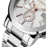 Gucci G Chrono Chronograph Silver Dial Silver Steel Strap Watch For Men - YA101201 Authentic Buy Shop Now