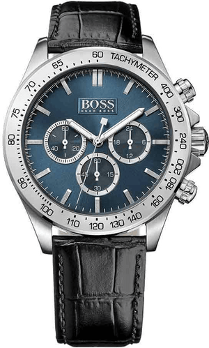 Hugo Boss Ikon Blue Dial Black Leather Strap Watch for Men - 1513176 Authentic Buy Shop Now