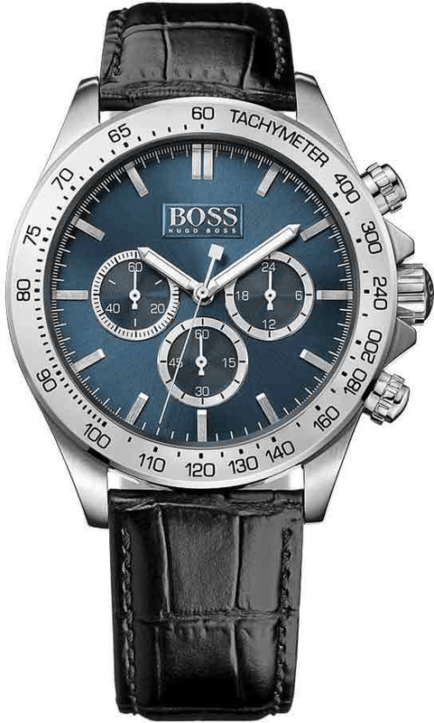 Hugo Boss Ikon Blue Dial Black Leather Strap Watch for Men - 1513176 Authentic Buy Shop Now